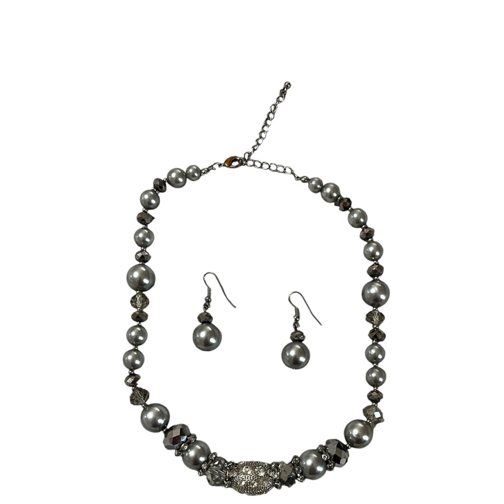 Elegant•Silver|Gray Beaded Earrings|Necklace Set